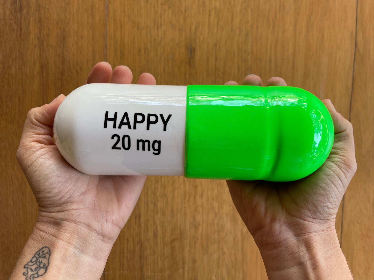 Ceramic Happy Pill - Fluorescent Green and White