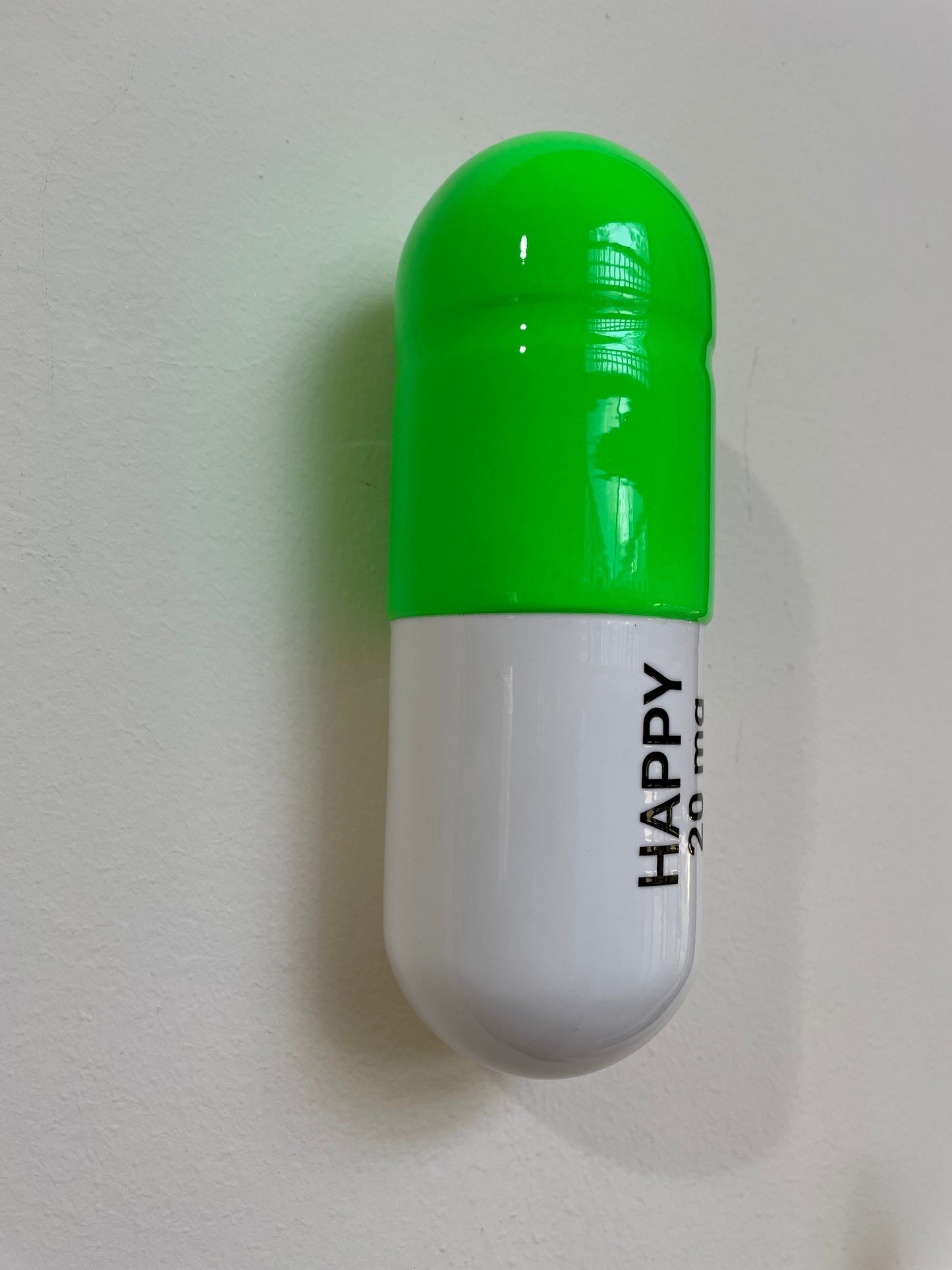 Ceramic Happy Pill - Fluorescent Green and White