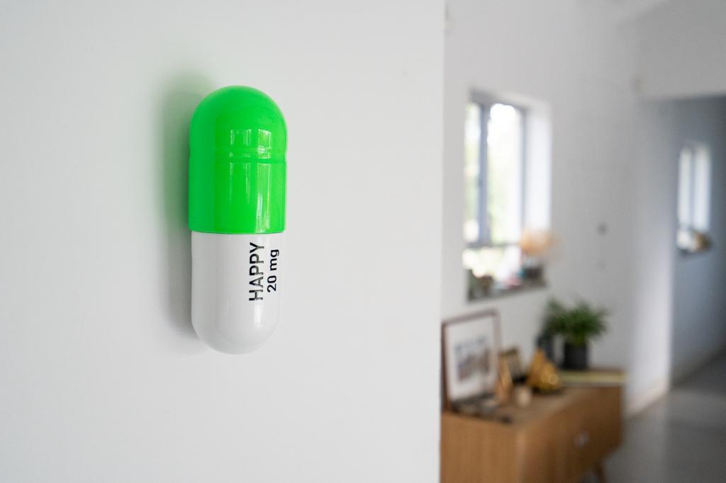 Ceramic Happy Pill - Fluorescent Green and White
