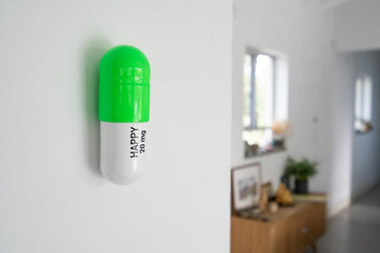 Ceramic Happy Pill - Fluorescent Green and White